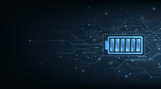 Battery cells symbols on dark blue background